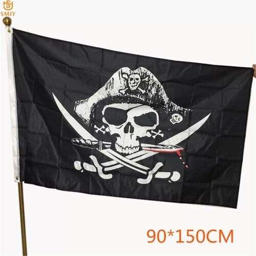 SMJY 90 * 150cm Pirate Skull Flag 3x5FT Giant Crossbones With Sword Pirate Ship/bar Decoration Banner