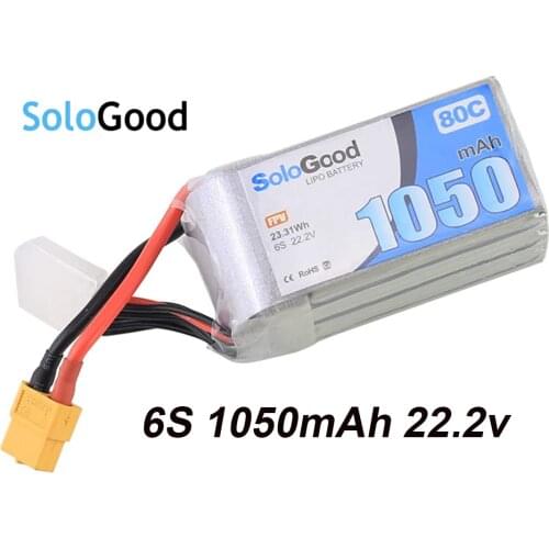 SoloGood 6S LiPo Battery 1050mAh 22.2V 80C with XT60 Plug for RC Helicopter Airplane RC FPV Racing Drone
