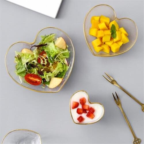 Heart Bowl Salad Nuts Ramen Smoothie Glass Bowl Gold Side Crystal Transparent Seasoning Sauce Salt Snack Dish Home Dinnerware