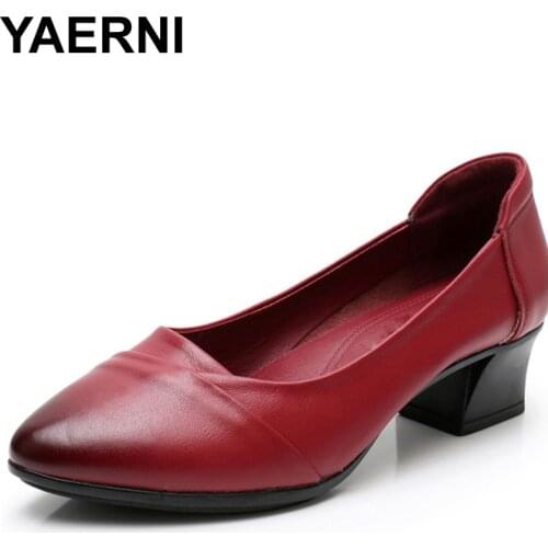 YAERNI 2019 Super Soft & Flexible Pumps Shoes Women OL Pumps Spring Mid Heels Offical Comfortable Shoes Size 35-41