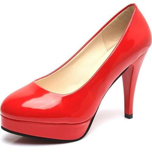 New Women Pumps Fashion Classic Patent Leather High Heels Shoes Nude Sharp Head Platform Wedding Women Dress Women Shoes 34-42