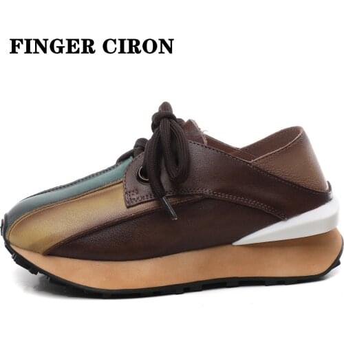 Finger Citron Women Casual Shoes Genuine Cow Leather For Spring Autumn Flatform Colors EVA Rubber Outsole By Handmade Size35--40