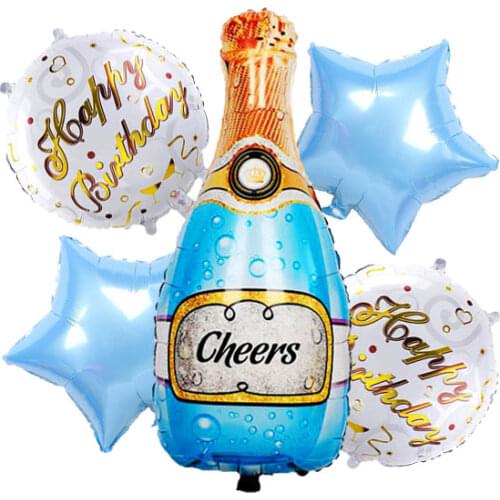 Birthday Decorations Blue Cheers Champagne Bottle & 2 Pcs 18 Inch Birthday Balloon And 2 Pcs 18 Inch Star Mylar Foil Balloon