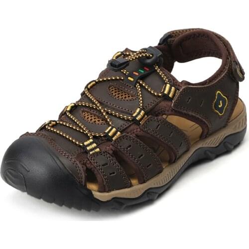 Outdoor Beach Slippers Men Sandals Genuine Leather Cowhide Male Summer Shoes Casual Suede Sandals Plus Size 48