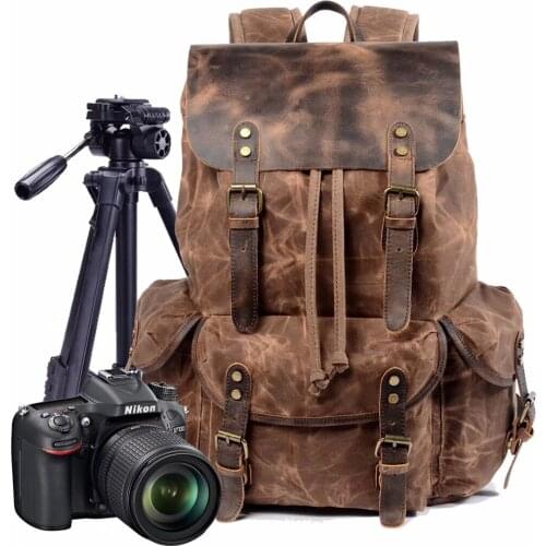 Large Capacity Leather Canvas Backpacks For School Trave Camera Dslr Video Photo Bags Vintage Waterproof Daypack Laptop Backpack