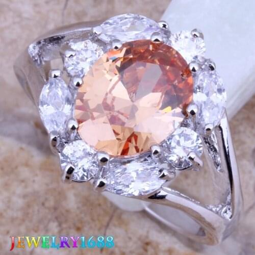 Magic Champagne Morganite White CZ Silver Plated Ring Size 6 / 7 / 8 / 9 D433