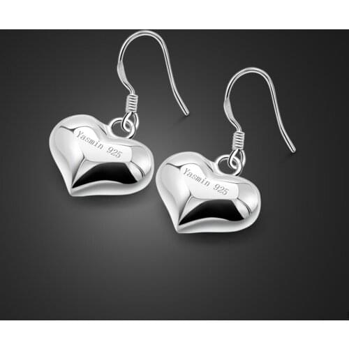 925 Sterling Silver Earrings Womens-Classic Heart Pendant Earrings - Italian Silver - Girls Glamour Jewelry Christmas gifts