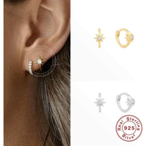 925 Sterling Silver hoop earrings for Women Simple Geometry Zircon Crystal Small Loop Earring Silver Fashion Jewelry for Gifts