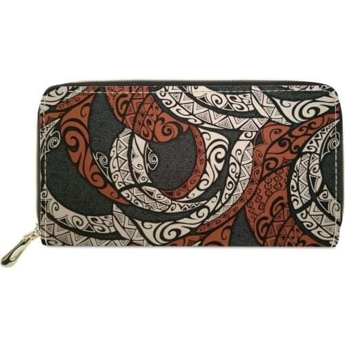 Polynesian tribal style Pattern Woman Cluth Wallet design custom Brand Design Female Zipper Big Purse Phone Credit Card Holder