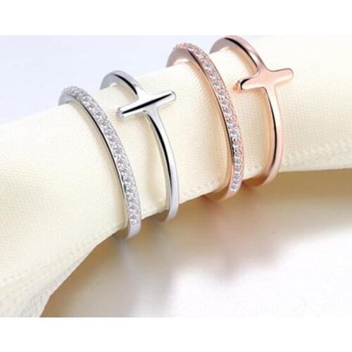 925 Sterling Silver Elegant Double Layer Zircon Cross Opening Ring For Women Personality Engagement Finger Jewelry S-R317