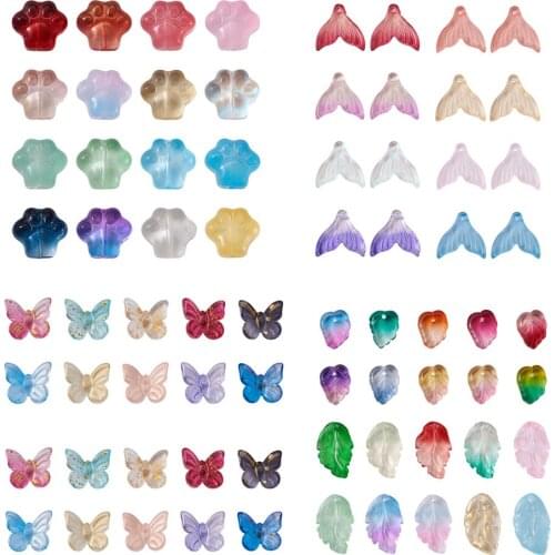 1box Crystal Glass Charms Beads Spray Painted Dog Paw Goldfish Leaf Butterfly for DIY Earrings Necklaces Jewelry Crafts