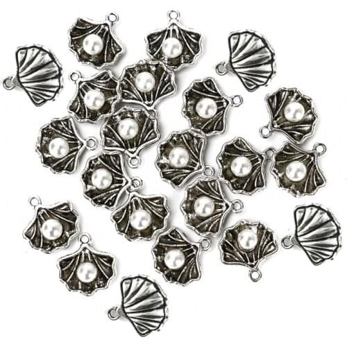 10/20pcs Antique Silver Pearl in Shell Conch Charms Pendants Nautical Jewelry Making Pendant DIY Dangle Earrings 15*15mm