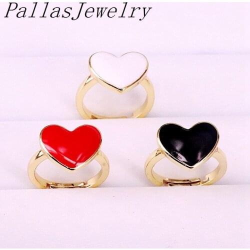 10Pcs Gold Color Jewelry Mix Color Enamel Heart Finger Rings Adjustable Open Ring Women Rings