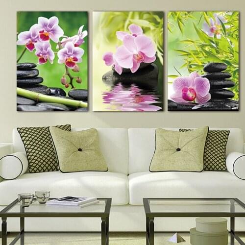 3 Piece diamond mosaic orchid Flower Bamboo Stone zen 5d diy embroidery diamond painting full square round drill art FS283