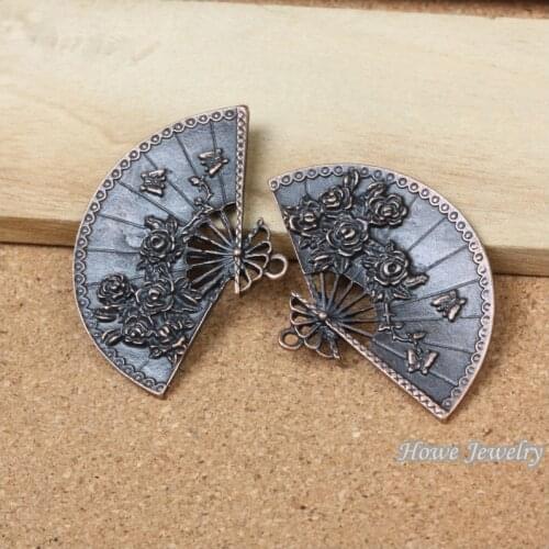 4pcs vintage fan Charms Antique Copper Pendant European Style jewelry findings Y005