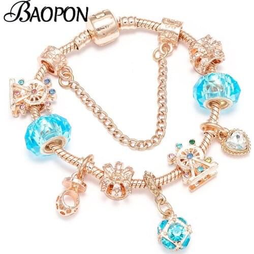 BAOPON Colorful Ferris Wheel Charm Bracelets With Love Heart Pendant Fine Bracelets Bangles for Women Xmas Gift Dropshipping