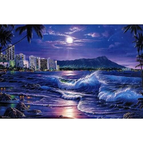 Free shipping mediterranean sea blue moon wave scenery oil painting canvas prints printed on canvas wall art decoration pictures