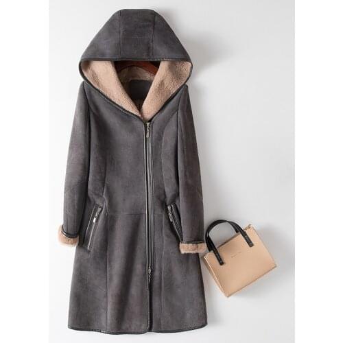 Big Fur Hooded Thick Warm Fur Coat Clim Style With Long Sleeve Thick Warm Fur Sheep Leather