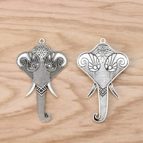 5 Pieces Large Elephant Head Charms Pendants for Jewellery Making Findings 61x37mm