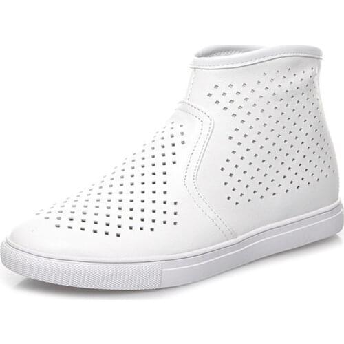 Summer Ankle Boots Genuine Leather Female Shoes Women Low Heel Back Zipper Boots Cutout Mesh Breathable Women Boots