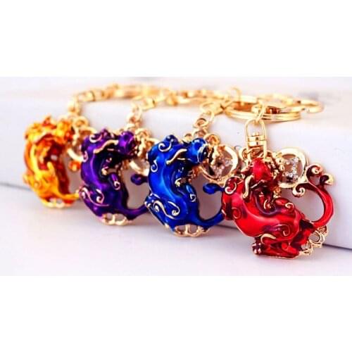 Chinese-Style Creative Crystal Brave Car Key Chain Lucky Beast Metal Pendant Key Ring Small Gift