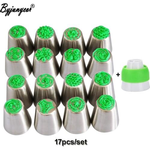 Byjunyeor 17pcs/Lot Russian Nozzles Stainless Steel Icing Piping Nozzles Pastry Decorating Tips Russian Piping CS051