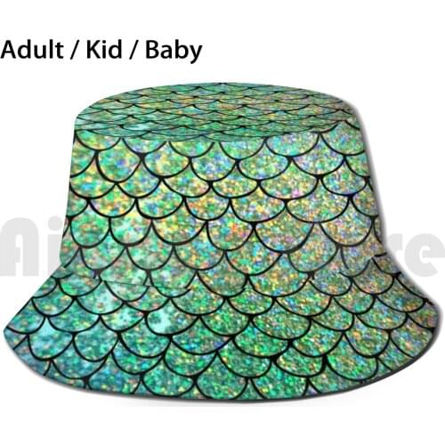 Colorful Glitter Mermaid Scales Sun Hat Foldable UV Protection Mermaid Fairy Tale Scale Scales Whale Tail Animal Arctic
