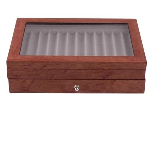 Large Capacity 2 Layer 23 Slots Wood Pen Storage Box & Lid Window
