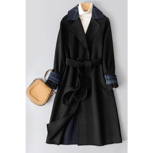 Double Faced Cashmere Overcoat Womens Autumn and Winter New Mid Long High End Hepburn Style Suit Collar Woollen Jacket Fashion