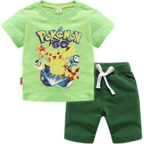 Pokemon Go Anime Cotton Girls Tops Fashion Summer Clothes Kids Shirts Cartoon Boys Short Sleeve Clothing Child T Shirt+Shorts