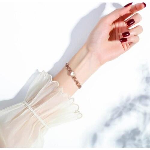 Fine Jewelry 2021 215mm Stainless Stee Bracelet For Women Rose Gold European American Trend Heart Shaped Gifts Accessories