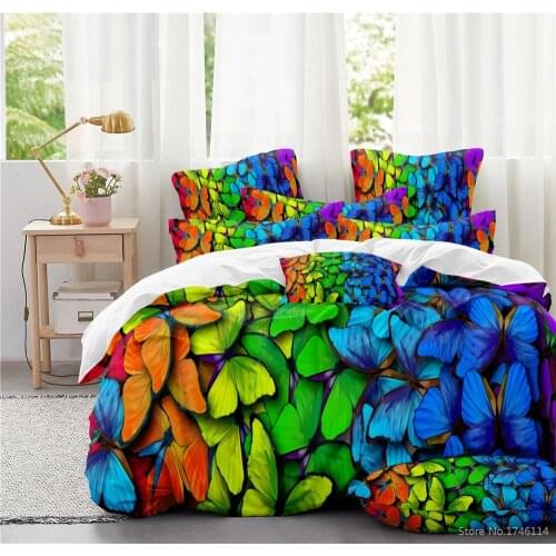 Beautiful Colorful Butterfly Animal 3D Bedding Set Twin Full Queen King Soft Comforter Cover / Duvet Cover Set for Home Bedroom