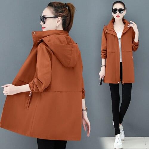 Women Jacket 2021 Spring Autumn New Casual Windbreaker Jackets Basic Zipper Coat Tops With Lining Hooded Long Sleeve Ladies Coat