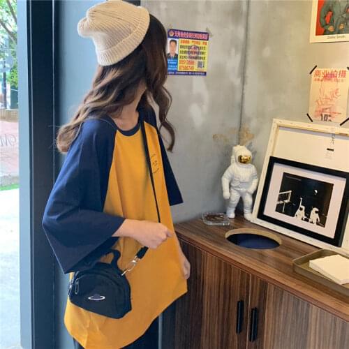 Summer Korean Style Fashionable Student Three-Quarter-Length-Sleeved T-shirt Girlfriends Clothes Loose Ins Half Sleeve Top