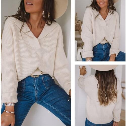 Fashion Sweaters Women Autumn Winter Solid Color Long Sleeve Pullovers Women Clothing Casual Loose Jersey Pull Femme Tops