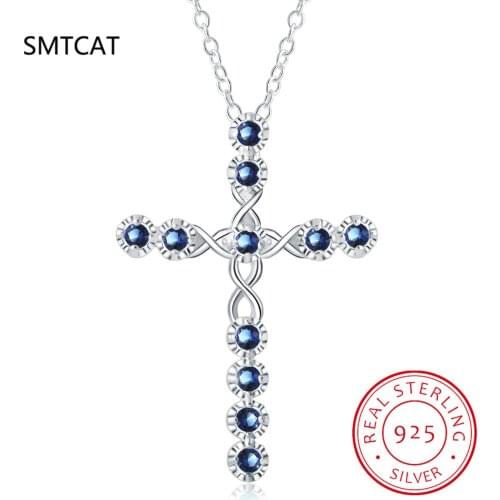 Fashion Female Cross Pendants Silver 925 Blue Zircon Cross Pendant Necklace Jewelry For Men/Women Wholesale