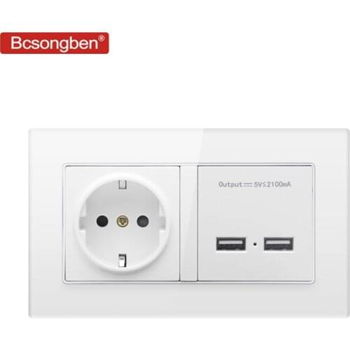 Bcsongben socket with usb Dual USB Port Wall Charger Adapter Charging 2A Wall Charger Adapter EU Plug Socket Power Outlet 146*86