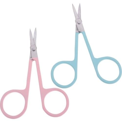 1PC Stainless Steel Makeup Scissor Eyebrow Eyelashes Nose Hair Trim Scissor Sharp Ponit Curve Tip Eyebrow Scissor Random Color