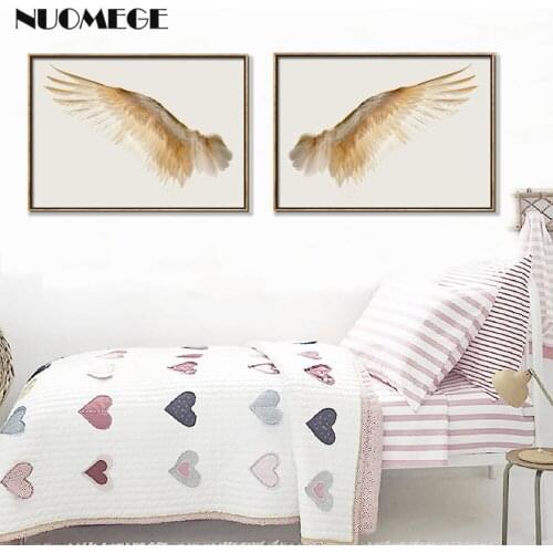 NUOMEGE Nordic Minimalist Wall Art Angel Wings Posters And Prints White Feather Pictures Decorative Paintings For Living Room