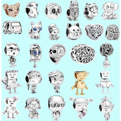 2020 Original 925 Sterling Silver Charms Fit Pandora Charm Bracelets Jewelry DIY Skeleton Girl Charm family Owl animal Beads