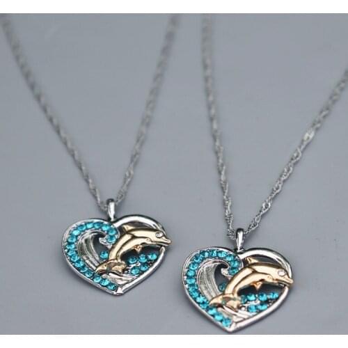 Love Dolphin Rhinestone Necklace For Women Crystal Choker Chain Heart Statement Necklaces Babygirl Birthday Gift Boho Jewelry