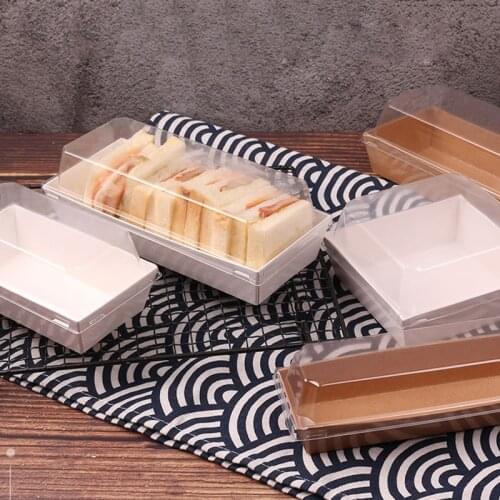 10pcs Rectangular/Square Kraft Paper Box Sandwich Wrapping Boxes With Plastic Clear Lids Cake Bread Snack Bakery Food Packing