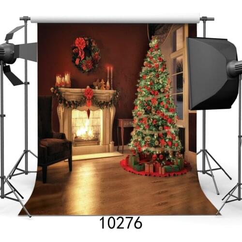 Christmas Tree Fireplace Photography Backgrounds for Photo Studio Wedding Children Baby Vinyl Cloth Custom Photo Backdrops