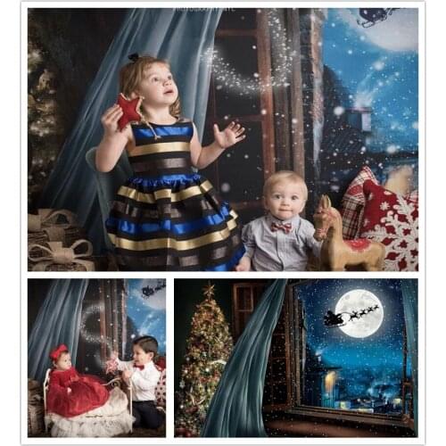 Christmas Photography Backdrops Window Moon Night Santa Children Baby Family Decor Studio Photo Booth Background Photocall W4740