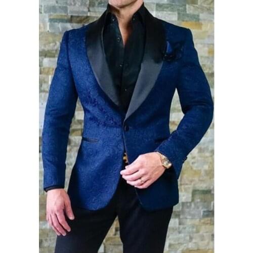 Tailored Made Best Popular Blue Paisley Groom Tuxedos Wedding Men Best Suits Tuxedos Men Party Groomsmen Suits(Jacket+Pants)