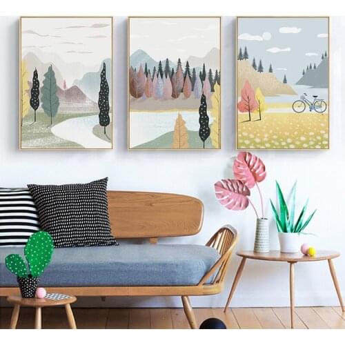 Nordic Modern Minimalist Forest River Landscape Posters Canvas Painting Prints Wall Art Pictures for Living Room Home Decor