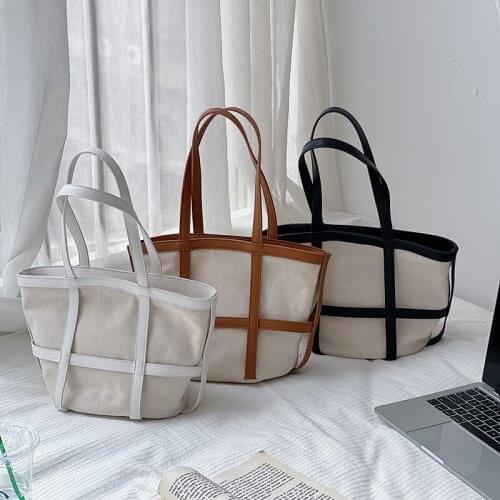 New fashion trend single shoulder bag large capacity portable canvas handbags personality stitching tote bag for women