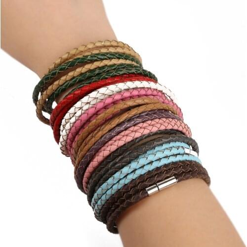 High Quality 1Pcs 100% Genuine Braided Leather Bracelet Men Women Magnetic Clasps Charm Bracelets Pulseras Male Female Jewelry