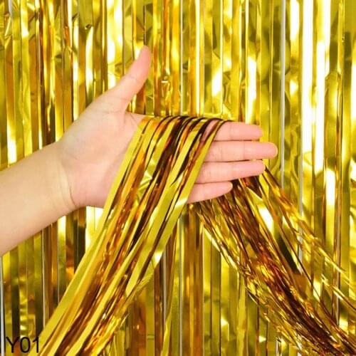 2*1M Wedding Backdrop Wall Decor Foil Rain Curtain Glitter Tinsel Fringe Curtain For Baby Shower Kid 1st Birthday Party Supplies