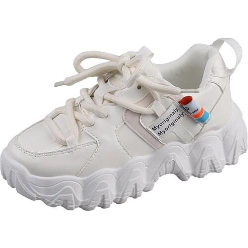 New PU Leather Women Chunky Sneakers Casual Vulcanized Shoes Woman Platform Sneakers Female Lace Up Comfortable Dad Shoes